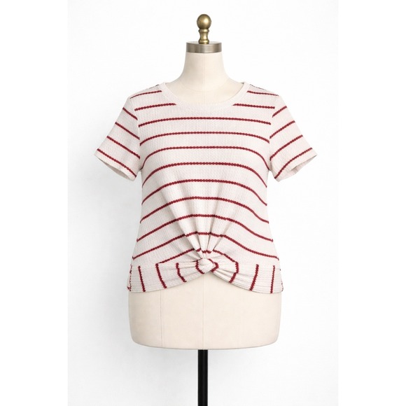 Altar'd State Tops - Altar'd State Crop Top Women XS White Red Striped Front Knot Waffle Knit AN11263